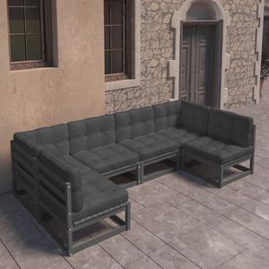 6-tlg. Garten-Lounge-Set mit Kissen Schwarz Massivholz Kiefer - Gartensofa - Lounge Set - Gartenmöbel - Outdoor Möbel - Rattan Gartenmöbel - The