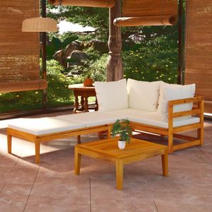 The Living Store 3-tlg. Garten-Lounge-Set mit Cremeweißen Kissen Massivholz Akazie - Gartensofa - Lounge Set - Gartenmöbeln - Holz Möbel