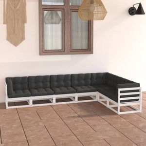 The Living Store Tuinset Grenenhouten - Lounge - 70x70x67 cm - Wit - Antraciet