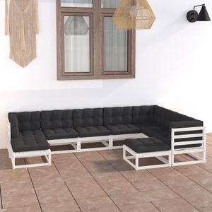 The Living Store Tuinset Grenenhout - Hoekbank 70x70x67cm - Wit Antraciet - 3 hoekbank 4 middenbank 2 voetenbank