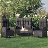 The Living Store Loungeset Black - PE-rattan met stalen frame - verstelbaar - inclusief tafel en kussens