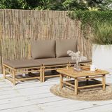 The Living Store Bamboe Tuinset - Elegante - Loungeset - Afmeting- 55x65x30 cm - Ken- Inclusief kussens