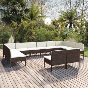 The Living Store Loungeset Tuinmeubelen - 57 x 69 x 69 cm - Bruin/ Crèmewit