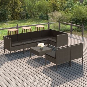 The Living Store 8-tlg. Garten-Lounge-Set mit Auflagen Poly Rattan Grau - Gartenmöbeln - Loungemöbel - Outdoor-Wohnzimmer - Rattanmöbel - Poolparty