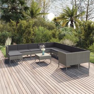 The Living Store Loungeset - Grijze PE-rattan - Moderne tuinmeubelen - 60 x 60 x 35 cm - Inclusief kussens - Modulair