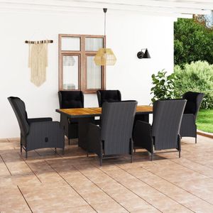 The Living Store Eethoek Rattan - 200x100x74 cm - Donkergrijs/Zwart - Acaciahout