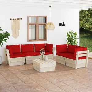 The Living Store Loungeset Pallet - 6-delig - Hout - 60x60x65 cm - Rood