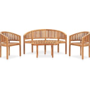 The Living Store 4-delige Loungeset banaanvormig massief teakhout - Loungeset - Teak Hout - Buitendiner - Tuinbank - Tuinstoel