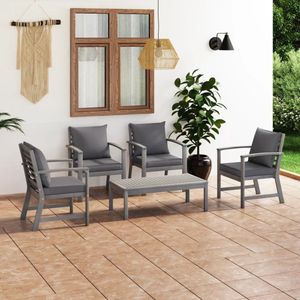5-tlg. Garten-Lounge-Set mit Auflagen Massivholz Akazie Grau - Gartengestell - Loungesessel - Gartenmöbel - Holz Lounge Set - Akzidenzholzmöbel - The