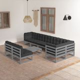 The Living Store Loungeset - Massief grenenhout - Grijs - 70 x 70 x 67 cm (B x D x H)  5x middenbank 3x hoekbank 1x tafel