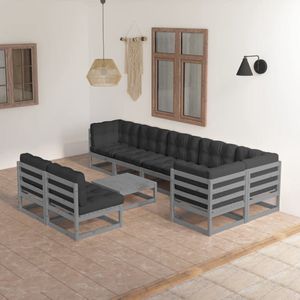 The Living Store Loungeset - Massief grenenhout - Grijs - 70 x 70 x 67 cm (B x D x H)  5x middenbank 3x hoekbank 1x tafel