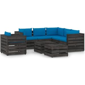 The Living Store Pallet Loungeset - Grenenhout - Moduleerbaar - Lichtblauwe kussens - 150x150cm