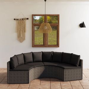 The Living Store Loungeset - Poly rattan - Grijs - 88x66x67 cm - Waaiervormig design