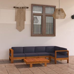 The Living Store Houten Loungeset - Tuinmeubelset - Massief Acaciahout - Donkergrijs kussen - Afmeting- 100 x 60 x 25 cm