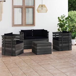 The Living Store Pallet Lounge - Tuinmeubelset - Grenenhout - 70x65x71.5cm - Zwart