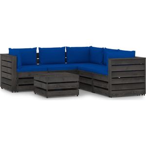 The Living Store Pallet Loungeset Grenenhout - Blauw Kussen - Modulair Design
