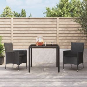 The Living Store Tuinset - PE-rattan - Eethoek - 90x90x75 cm - Zwart