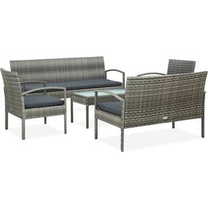 The Living Store Poly Rattan Loungebank 5-delig - Grijs - 155x58x72 cm