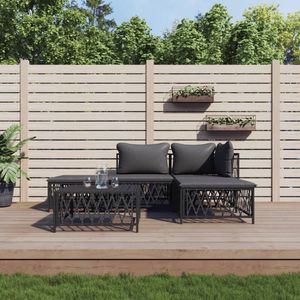 The Living Store Lounge Set - Geweven Stof - Antraciet - Tuinhoekbank - Tuinmiddenbank - Tuinvoetenbank/Tafel -