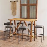 The Living Store Barset Acaciahout - 140 x 70 x 104 cm - Grijs - Antraciet - Incl - 6 krukken - kussens