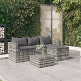 The Living Store Loungeset - Grijs - 3-zitsbank - voetenbank - tafel - 176 x 64 x 60.5 cm - PE rattan