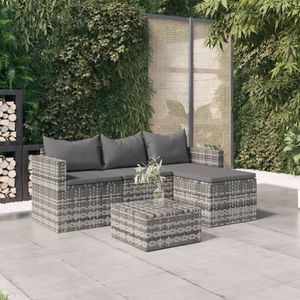 The Living Store Loungeset - Grijs - 3-zitsbank - voetenbank - tafel - 176 x 64 x 60.5 cm - PE rattan