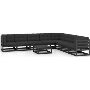 9-tlg. Garten-Lounge-Set mit Kissen Schwarz Massivholz Kiefer - Gartensofa - Lounge Set - Gartenmöbel - Rattan Möbel - Outdoor Furniture - The Living