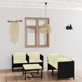 The Living Store Loungeset Poly Rattan - Zwart - Hoekbank - Eenzitsbank - Salontafel - 60 x 60 cm - Comfortabele kussens