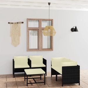 The Living Store Loungeset Poly Rattan - Zwart - Hoekbank - Eenzitsbank - Salontafel - 60 x 60 cm - Comfortabele