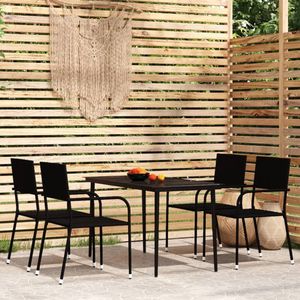 The Living Store Tuinset - Zwart - 140 x 70 x 74 cm (L x B x H) - Stapelbare stoelen