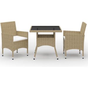 The Living Store Eethoek 3-delig - Beige - PE-Rattan - Gehard glas - Geschikt voor 8 personen