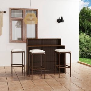 The Living Store Barset - PE-rattan - Bruin - 120 x 55 x 110 cm - Inclusief bartafel - 3 barkrukken en 3 zitkussens