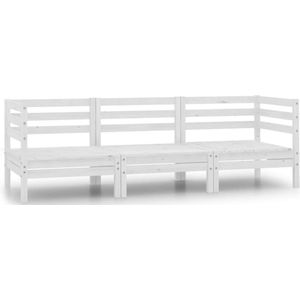 3-tlg. Garten-Lounge-Set Kiefer Massivholz Weiß - Gartenmöbel - Loungesessel - Rattan Sessel - Kiefernholzmöbel - Gartenloungeset - The Living Store