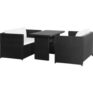 The Living Store 3-delige Loungeset met kussens poly rattan zwart - Loungeset - Tuinbank - Lounge - Buitentijnen - Terrassen Meubilair