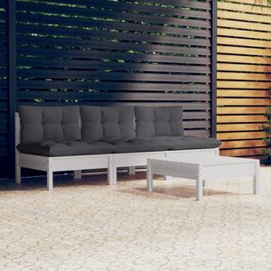 The Living Store Loungeset - Grenenhout - Wit - Antraciet - Modular - 63.5x63.5x62.5 - 63.5x63.5x28.5 - 60x60x5 -