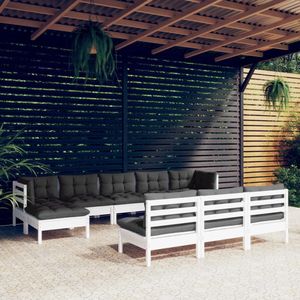 The Living Store 10-delige Loungeset met kussens grenenhout wit - Loungeset - Tuinset - Hout - Grenenhout - Lounge
