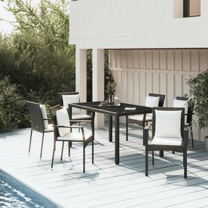 The Living Store Tuinset - Moderne zwart PE-rattan tuinstoelset - Inclusief 6 stoelen - tafel en kussens - 150 x 90 x