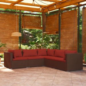 The Living Store 5-tlg. Garten-Lounge-Set mit Kissen Poly Rattan Braun - Gartensortiment - Lounge Set - Outdoor Möbel - Gartenmöbel - PE-Rattan
