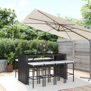 The Living Store 9-delige Tuinbarset met kussens poly rattan zwart - Tuinbarset - Barstoelen - Buitenshuis Eten - Lounge Set - Tuinset