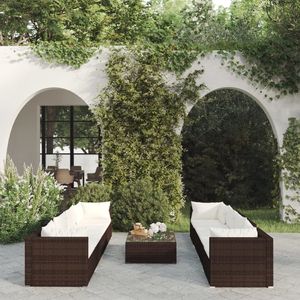 The Living Store 9-delige Loungeset met kussens poly rattan bruin - Tuinmeubels - Lounge Set - Buitendecoratie - Outdoor Furniture - Ratan Meubilaar