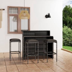 The Living Store Barset Toscane - Grijs - Bartafel 120 x 55 x 110 cm - 3 Barkrukken - 100% Polyester- PE-rattan -