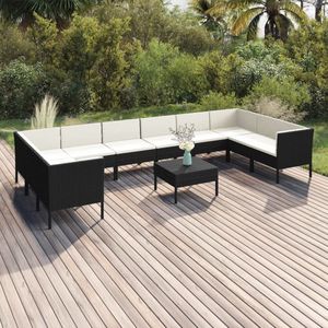 The Living Store Loungeset Allibert - Tuinmeubelset - Zwart - PE-rattan - Modulair - 6x middenbank - 4x hoekbank - 1x voetensteun/tafel