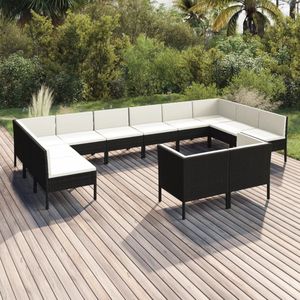 The Living Store Loungeset Modular - Zwart - 57x69x69 cm - Weerbestendig PE-rattan