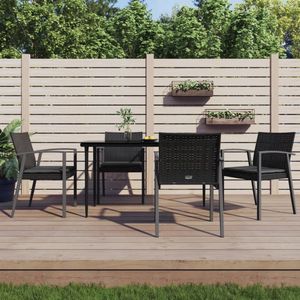 The Living Store Tuinset Cannes - Eettafel met 4 Stoelen - Zwart - 140x70x74 cm - Weerbestendig PE-rattan