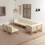 The Living Store Loungeset Grenenhout - Honingbruin - 70 x 70 x 67 cm - Inclusief kussens