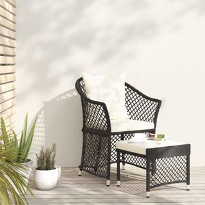 The Living Store Loungeset - PE-rattan - Zwart - Stoel - Voetenbank - Rugkussen - Zitkussen - 65x54x84cm - Draagvermogen 110kg