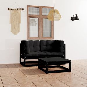 The Living Store 3-delige Loungeset met kussens massief grenenhout - Hoekbank - Lounge Set - Tuinset - Buitendecoratie - Houten Bank