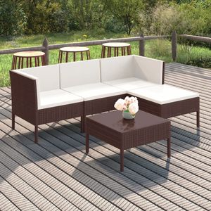 The Living Store 5-delige Loungeset met kussens poly rattan bruin - Loungestoel - Tuinset - Buitentijns Meubel - Loungebank - Garden Furniture