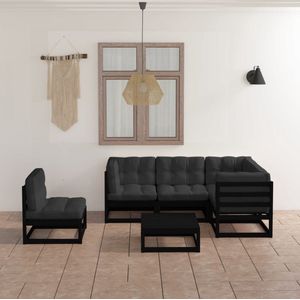 The Living Store Loungeset - Grenenhout - Zwart - 70x70x67 cm - Materiaal- Grenenhout en stof - Kleur- Zwart - Kussenkleur- Antraciet