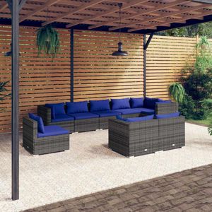 The Living Store Loungeset - Poly rattan - Grijs - Hoekbank- 70x70x60.5cm - Middenbank- 70x70x60.5cm - Comfortabele